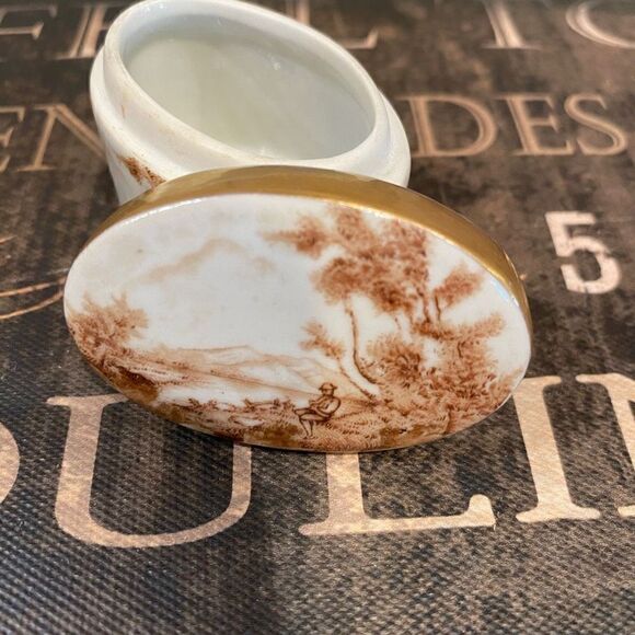 Vintage Portuguese Hand-Painted Sepia Porcelain Trinket - Picture 4 of 9